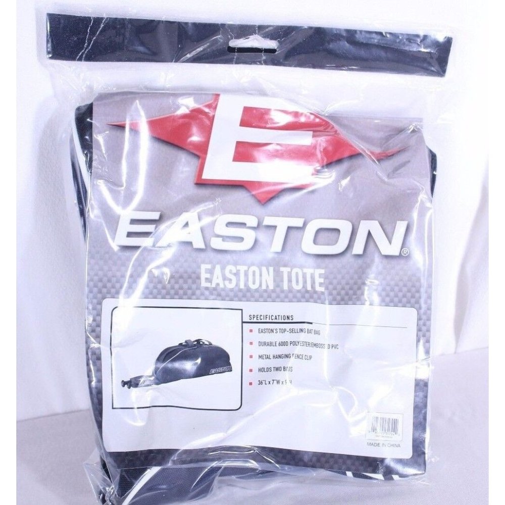 EASTON Navy Bat Bag Tote Metal Fence Clip Holds 2 Bats 36 X 7 X 9" Polyester PVC
